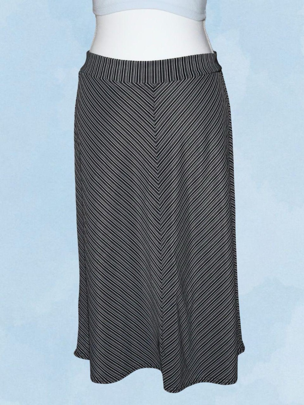 Striped Black and White Midi Skirt